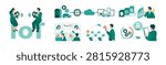 IoT internet of things business illustration set with connected smart devices remote monitoring predictive maintenance dashboard and cloud network system for digital transformation