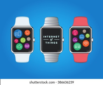 IOT Internet of Things on Smart Watch Vector Quality Design with Icons