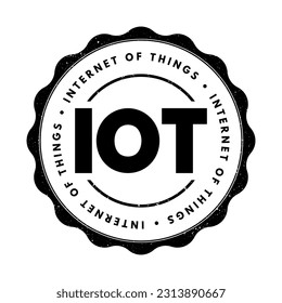 IOT Internet of Things - physische Objekte, die mit Sensoren, Software und anderen Technologien eingebettet sind, die Daten über das Internet mit anderen Geräten verbinden und austauschen, mit Akronym-Textstempeln