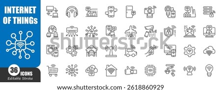 IoT . Internet of things . Technology outline icon . Editable stroke . Vector .