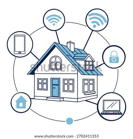 IoT Network Connecting House, Devices, and WiFi