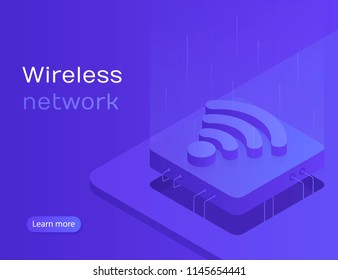 IOT online synchronization and connection via smartphone wireless technology. Wireless network. Modern Vector illustration in Isometric style.