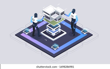 IOT online synchronization and connection via smartphone wireless technology. Smart house infographic. Concept home with technology system.