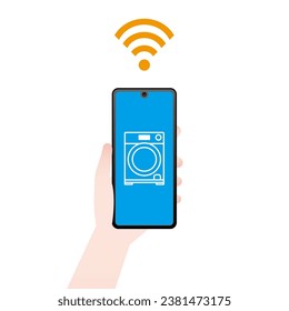 IoT, operation, hand, washing machine illustration.