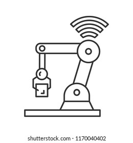 IoT robot linear icon. Internet of things. Automation robotics. Thin line illustration. Robot assistants. Artificial intelligence. Contour symbol. Vector isolated outline drawing. Editable stroke