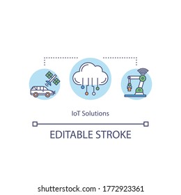 IoT solutions concept icon. Worldwide networking. Automation and control of devices. Global wireless connection idea thin line illustration. Vector isolated outline RGB color drawing. Editable stroke