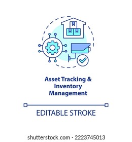 IoT technologies concept icon. Asset tracking. Inventory management. Automation abstract idea thin line illustration. Isolated outline drawing. Editable stroke. Arial, Myriad Pro-Bold fonts used