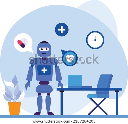 IOT Virtual Doctor Robot For Online Doctor Consultation Concept vector icon design, Robotic medicine symbol, Healthcare Scene Sign,Innovation Artificial Intelligence Work in Modern Clinic illustration