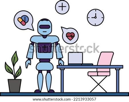 IOT Virtual Doctor Robot For Online Doctor Consultation Concept vector color icon design, Robotic medicine symbol, Healthcare Scene Sign,Innovation Artificial Intelligence Work in Modern Clinic stock