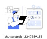 IoT in warehousing abstract concept vector illustration. Warehouse worker with tablet controls temperature in stock, wholesale business, foreign trade, inventory technologies abstract metaphor.