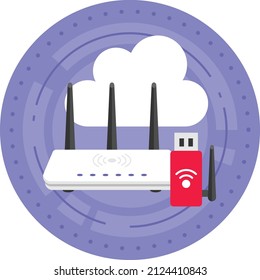 IOT wifi Router Concept, Cloud internet wireless Device Vector Icon Design, Cloud Processing Symbol, Computing Services Sign, Web Services and Data Center stock illustration