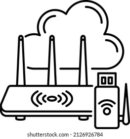 IOT wifi Router Concept, Cloud internet wireless Device Vector Icon Design, Cloud computing Symbol, Client server model Sign, Web Hosting and Edge device stock illustration