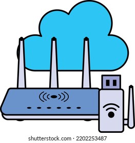 IOT wifi Router Concept, Cloud internet wireless Device Vector Icon Design, Cloud Processing Symbol, Computing Services Sign, Web Services and Data Center stock illustration