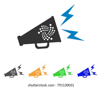 Iota Alert Megaphone icon. Vector illustration style is a flat iconic iota alert megaphone symbol with gray, yellow, green, blue color variants. Designed for web and software interfaces.