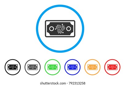 Iota Bank Note rounded icon. Style is a flat gray symbol inside light blue circle with bonus color versions. Iota Bank Note vector designed for web and software interfaces.