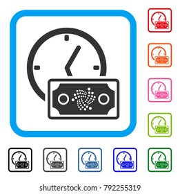Iota Banknote Credit icon. Flat gray pictogram symbol in a blue rounded rectangular frame. Black, gray, green, blue, red, pink color additional versions of iota banknote credit vector.