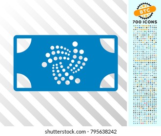 Iota Banknote icon with 7 hundred bonus bitcoin mining and blockchain images. Vector illustration style is flat iconic symbols design for crypto-currency apps.