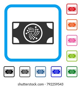 Iota Banknote icon. Flat grey iconic symbol in a blue rounded rectangular frame. Black, grey, green, blue, red, pink color variants of iota banknote vector. Designed for web and app UI.