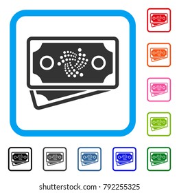 Iota Banknotes icon. Flat gray pictogram symbol inside a blue rounded square. Black, gray, green, blue, red, pink color additional versions of iota banknotes vector.