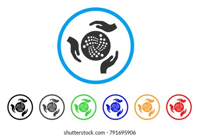 Iota Care Hands rounded icon. Style is a flat gray symbol inside light blue circle with additional colored variants. Iota Care Hands vector designed for web and software interfaces.