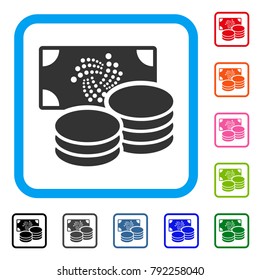 Iota Cash icon. Flat grey iconic symbol in a blue rounded square. Black, gray, green, blue, red, pink color variants of iota cash vector. Designed for web and app UI.