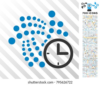 Iota Clock icon with 700 bonus bitcoin mining and blockchain icons. Vector illustration style is flat iconic symbols design for crypto currency apps.