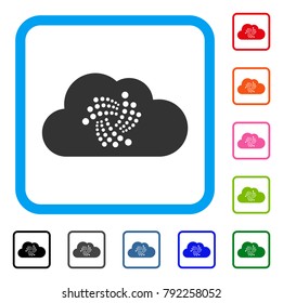 Iota Cloud icon. Flat grey iconic symbol in a blue rounded rectangle. Black, gray, green, blue, red, pink color additional versions of iota cloud vector. Designed for web and app interfaces.