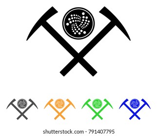 Iota Coin Mining Hammers icon. Vector illustration style is a flat iconic iota coin mining hammers black symbol with grey, yellow, green, blue color versions. Designed for web and software interfaces.