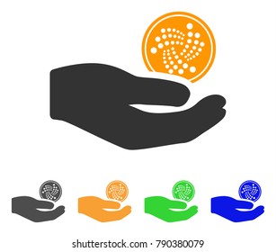 Iota Coin Payment Hand icon. Vector illustration style is a flat iconic iota coin payment hand symbol with grey, yellow, green, blue color versions. Designed for web and software interfaces.