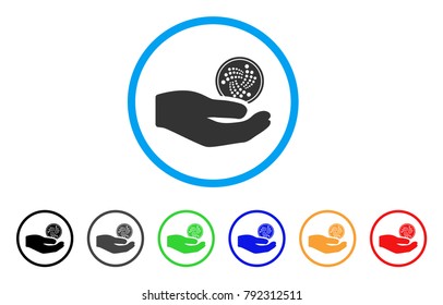 Iota Coin Payment Hand rounded icon. Style is a flat grey symbol inside light blue circle with bonus color versions. Iota Coin Payment Hand vector designed for web and software interfaces.