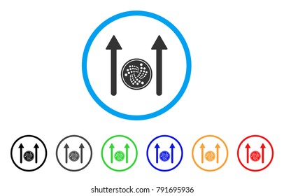 Iota Coin Send Arrows rounded icon. Style is a flat gray symbol inside light blue circle with bonus colored variants. Iota Coin Send Arrows vector designed for web and software interfaces.