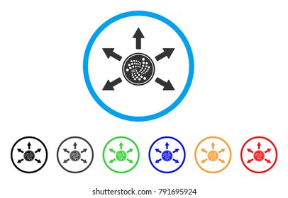 Iota Coin Spend Arrows rounded icon. Style is a flat gray symbol inside light blue circle with bonus color variants. Iota Coin Spend Arrows vector designed for web and software interfaces.