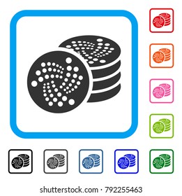 Iota Coins icon. Flat grey iconic symbol in a blue rounded square. Black, gray, green, blue, red, pink color versions of iota coins vector. Designed for web and application interfaces.