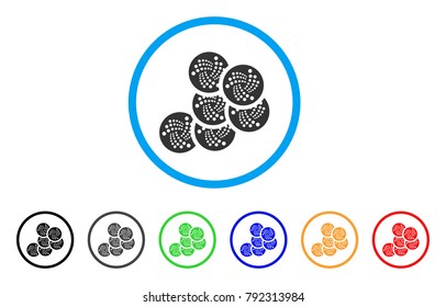 Iota Coins rounded icon. Style is a flat grey symbol inside light blue circle with additional color variants. Iota Coins vector designed for web and software interfaces.