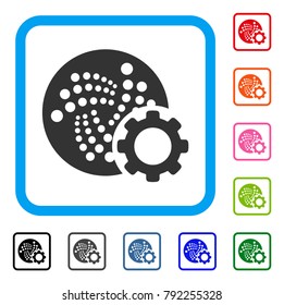 Iota Configure Gear icon. Flat grey pictogram symbol inside a blue rounded rectangle. Black, grey, green, blue, red, pink color variants of iota configure gear vector.