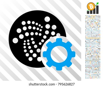Iota Configure Gear pictograph with 700 bonus bitcoin mining and blockchain symbols. Vector illustration style is flat iconic symbols design for crypto-currency websites.