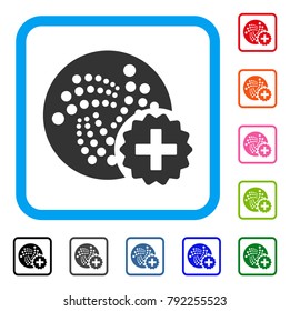 Iota Create icon. Flat gray iconic symbol inside a blue rounded square. Black, gray, green, blue, red, pink color variants of iota create vector. Designed for web and application user interface.