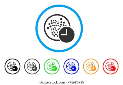 Iota Credit Clock rounded icon. Style is a flat gray symbol inside light blue circle with additional colored versions. Iota Credit Clock vector designed for web and software interfaces.