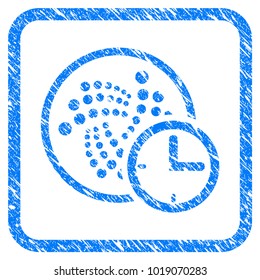 Iota Credit Clock rubber seal stamp imitation. Icon vector symbol with grunge design and dirty texture in rounded square frame. Scratched blue sign on a white background.