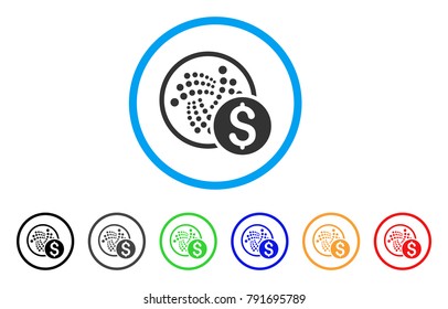 Iota Dollar rounded icon. Style is a flat grey symbol inside light blue circle with additional color versions. Iota Dollar vector designed for web and software interfaces.