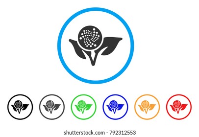 Iota Eco Startup rounded icon. Style is a flat gray symbol inside light blue circle with additional color versions. Iota Eco Startup vector designed for web and software interfaces.