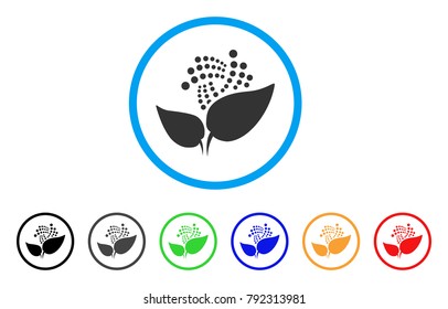 Iota Eco Startup rounded icon. Style is a flat grey symbol inside light blue circle with additional color versions. Iota Eco Startup vector designed for web and software interfaces.