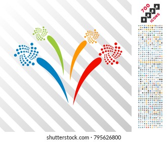 Iota Festive Fireworks icon with 700 bonus bitcoin mining and blockchain pictures. Vector illustration style is flat iconic symbols design for cryptocurrency software.