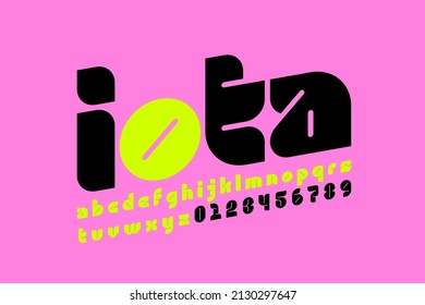 Iota font, alphabet letters and numbers vector illustration