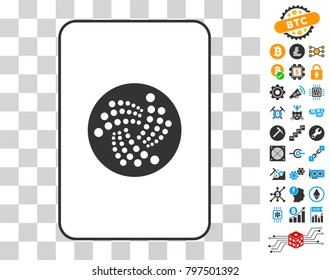 Iota gambling card pictograph with bonus bitcoin mining and blockchain pictographs. Flat vector pictograms for crypto-currency toolbars.