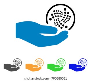 Iota Give Hand icon. Vector illustration style is a flat iconic iota give hand symbol with grey, yellow, green, blue color variants. Designed for web and software interfaces.