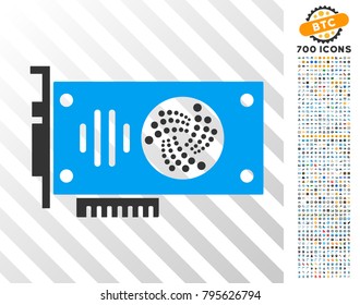 Iota Gpu Card icon with 7 hundred bonus bitcoin mining and blockchain pictures. Vector illustration style is flat iconic symbols design for bitcoin apps.