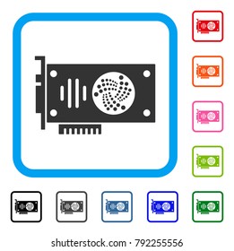 Iota Gpu Card icon. Flat grey iconic symbol inside a blue rounded square. Black, gray, green, blue, red, orange color versions of iota gpu card vector. Designed for web and application UI.