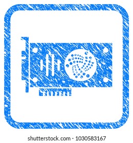 Iota Gpu Card rubber seal stamp imitation. Icon vector symbol with grunge design and dirty texture in rounded square frame. Scratched blue emblem on a white background.