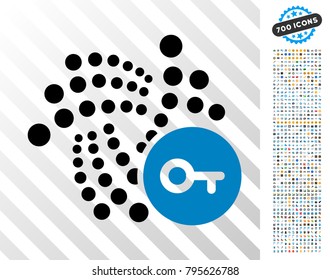 Iota Key icon with 700 bonus bitcoin mining and blockchain graphic icons. Vector illustration style is flat iconic symbols design for crypto-currency software.